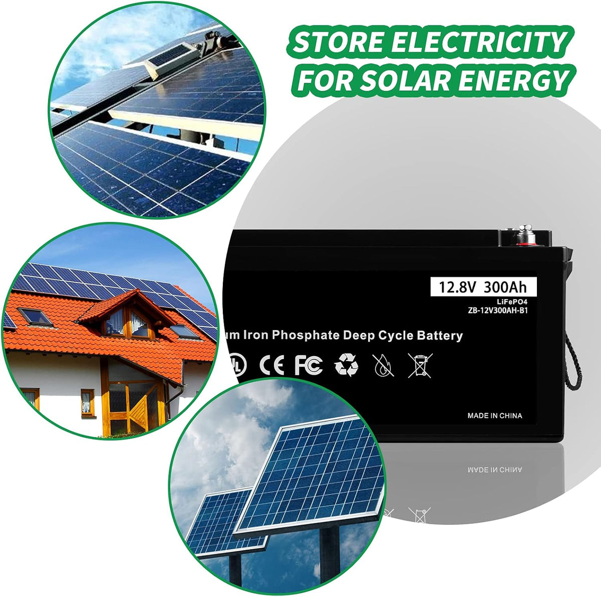 12V 300Ah Lithium LiFePO4 Deep Cycle Rechargeable Battery with Built-in BMS C9608