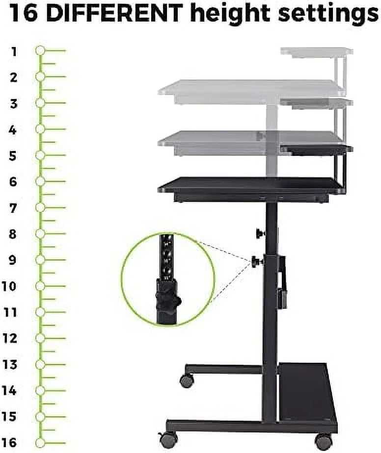 41 Inch Height Adjustable Mobile Standing Desk with Hutch N325732