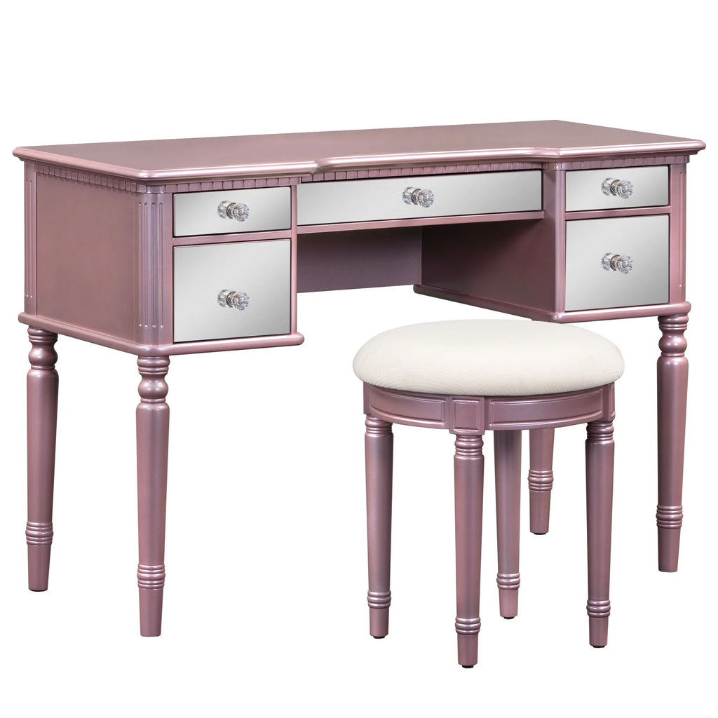 Pink Vanity Set with Tri-Fold Mirror and Stool S691912