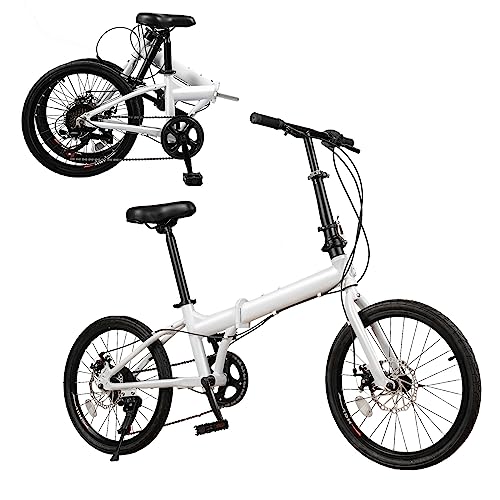 20 Inch 7 Speed Folding Bike with Dual Disc Brakes Carbon Steel White E32843