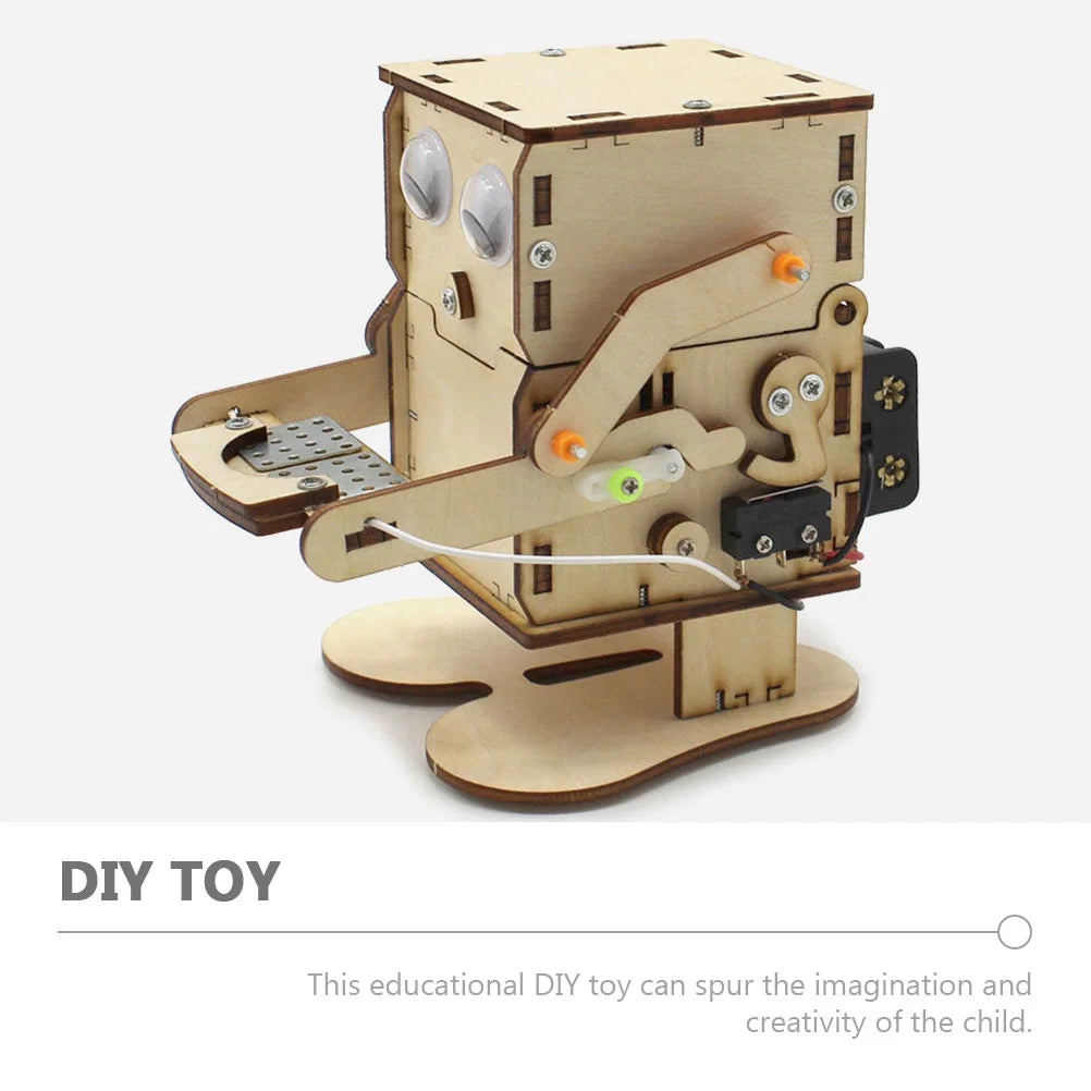 Wooden Piggy Bank Coin Eating Robot Toy I2060