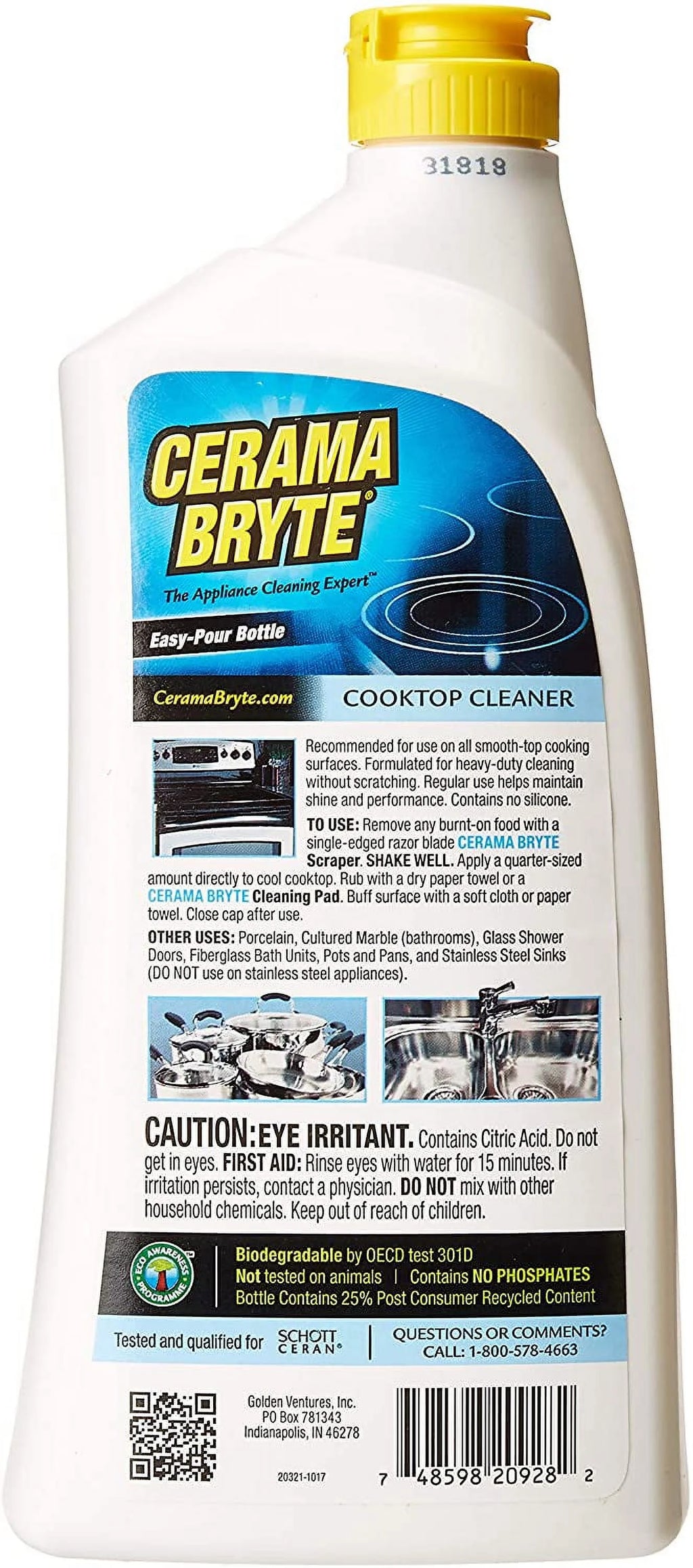Ceramic Cooktop Cleaner, 28 Ounce, Scraper, 10 Pads I4193