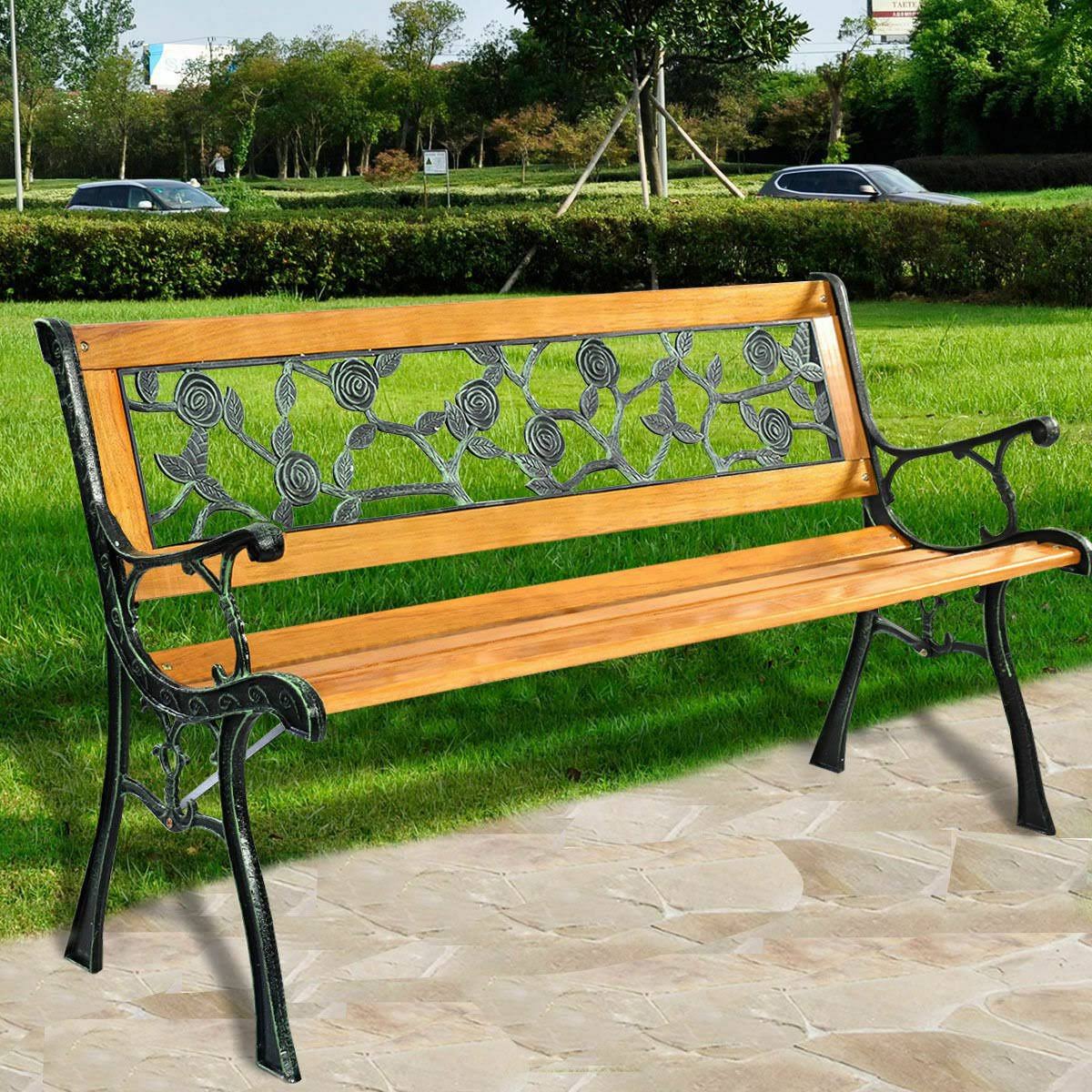 Cast Iron Hardwood Patio Bench L24268