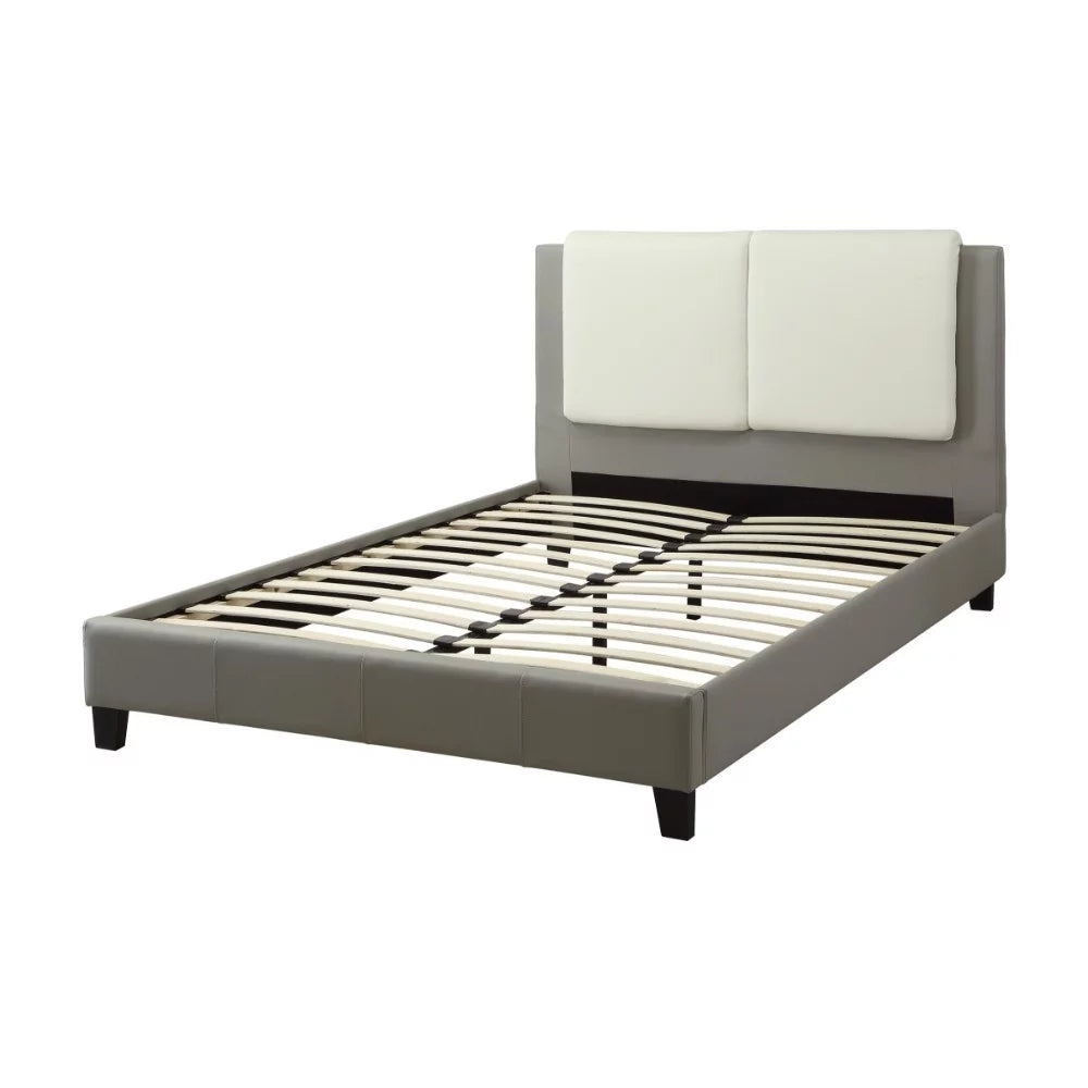 Wooden King Bed with White PU Headboard L569201