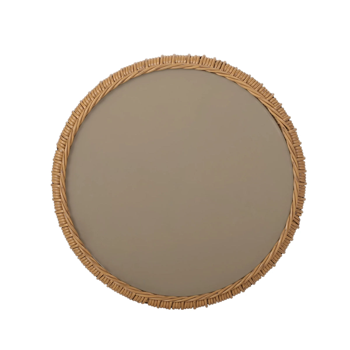 Light Brown Wicker Side Table with Tempered Glass Top W29349