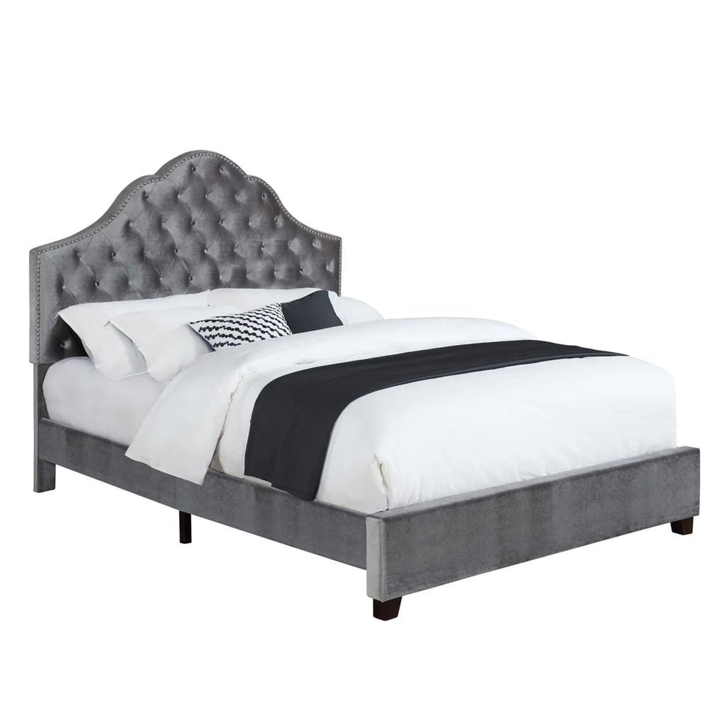 Queen Upholstered Bed with Arched Headboard Grey G72129
