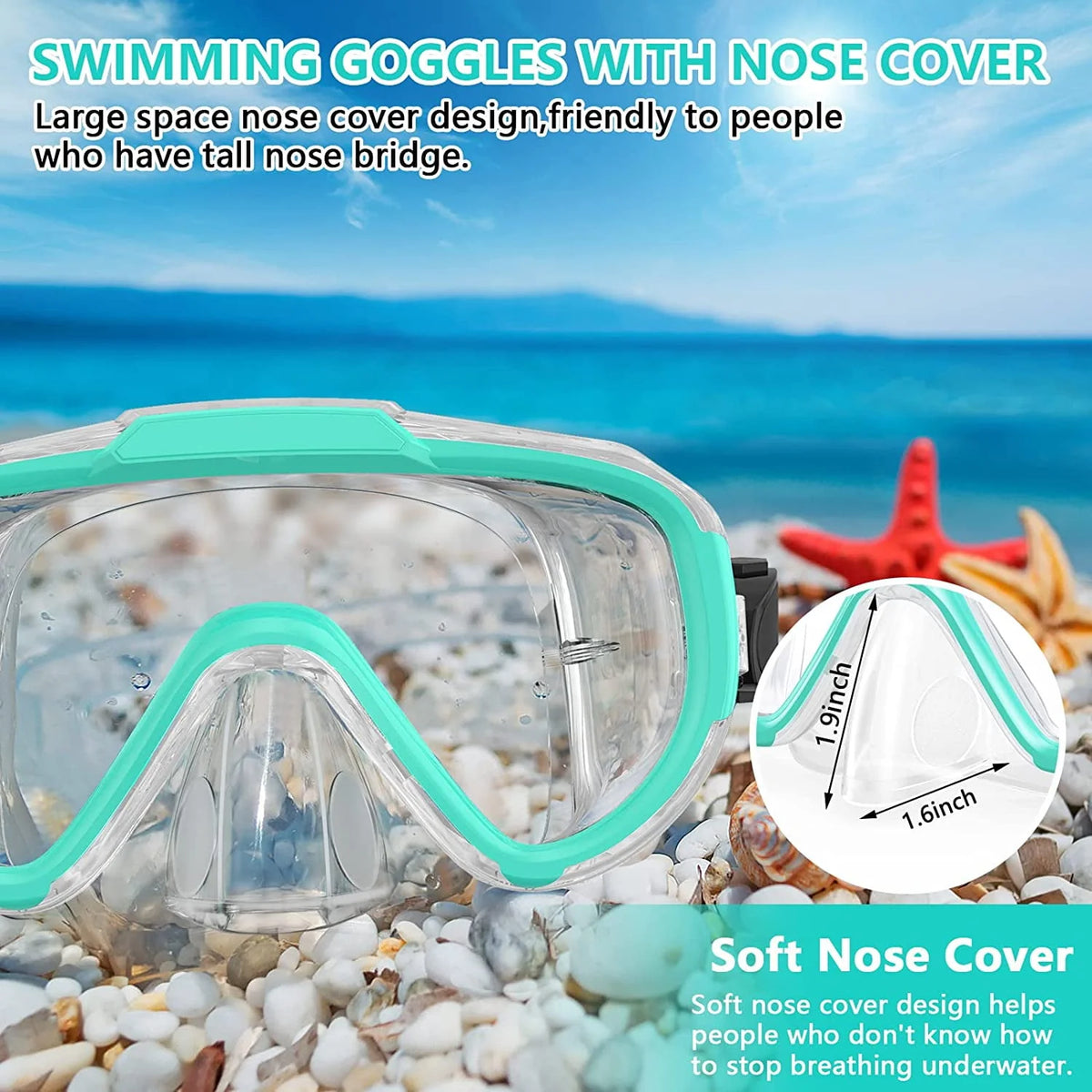 Adult Anti Fog Tempered Glass Swim Goggles with Nose Cover X376