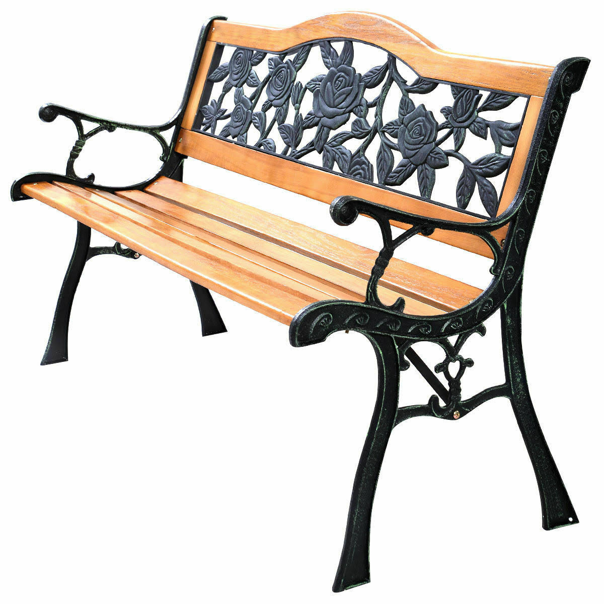Cast Iron Hardwood Patio Bench L24268