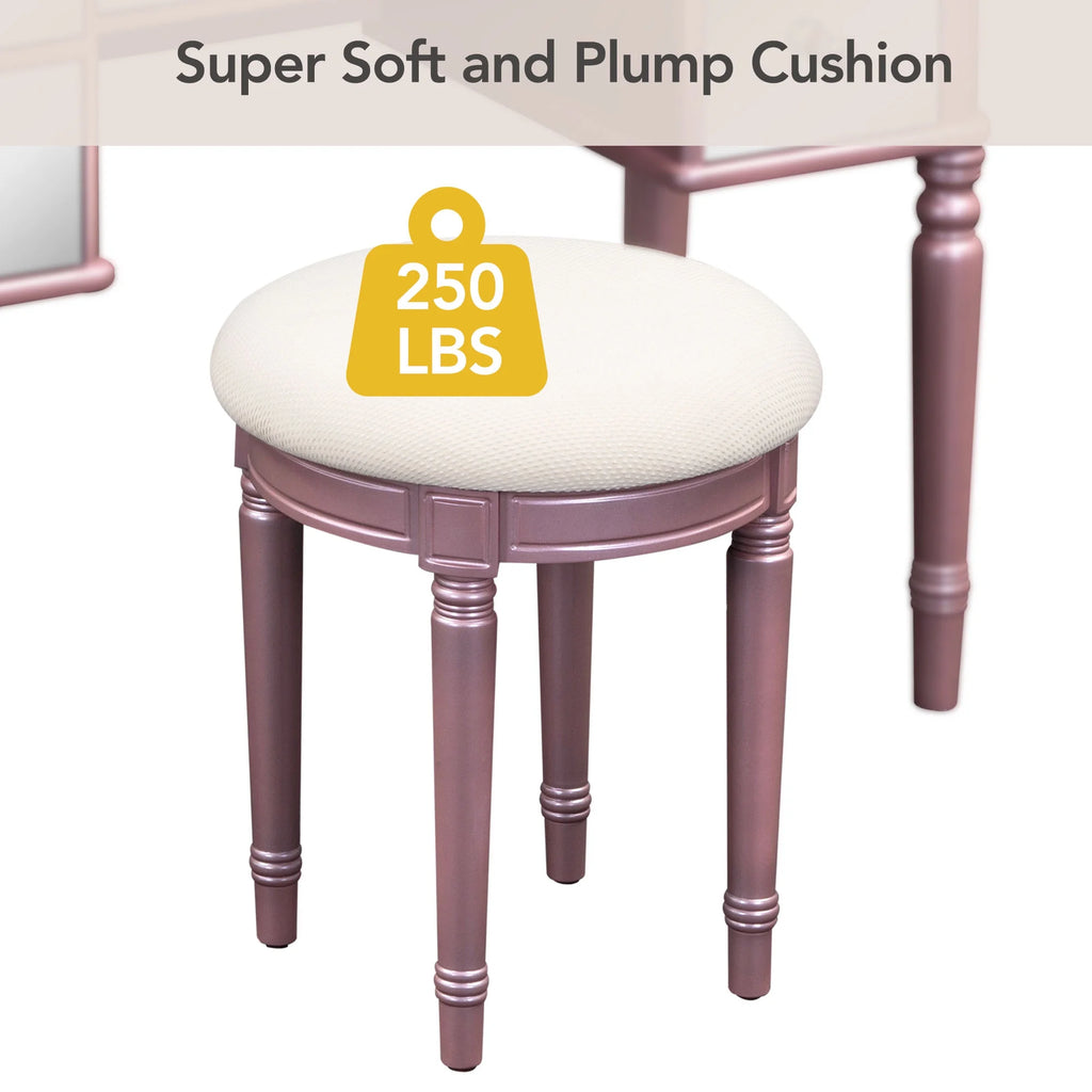 Pink Vanity Set with Tri-Fold Mirror and Stool S691912