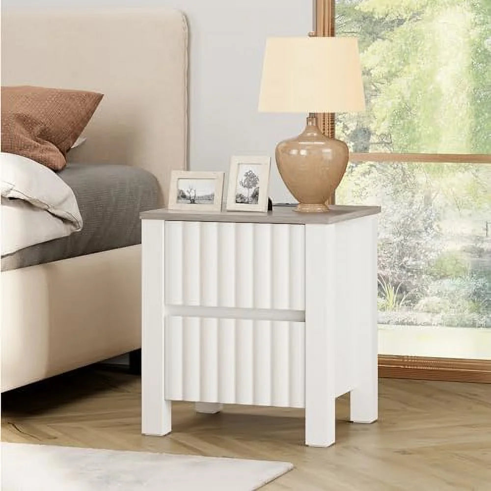 White 2 Drawer End Table with Charging Station F863642