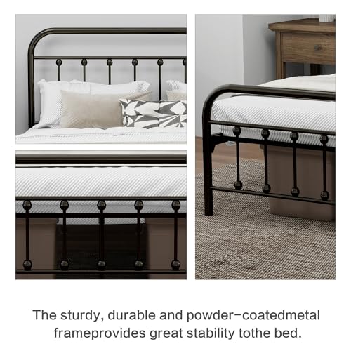 White Metal Full Size Bed Frame with Headboard Footboard O873