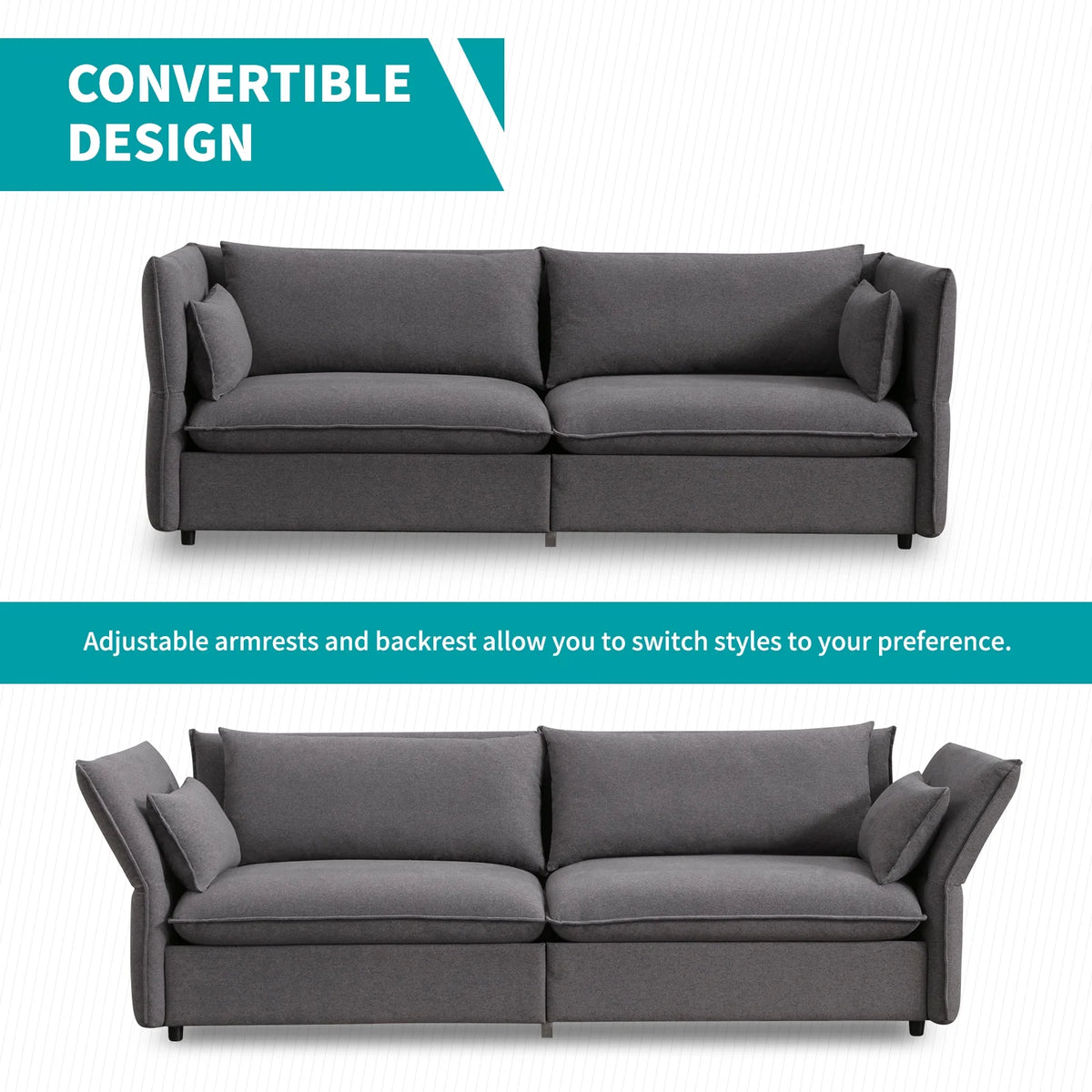 Dark Grey Linen Convertible Sectional Sofa Set A379611