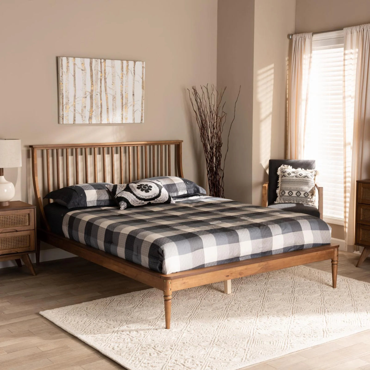 Walnut Brown Wood King Size Platform Bed E812673