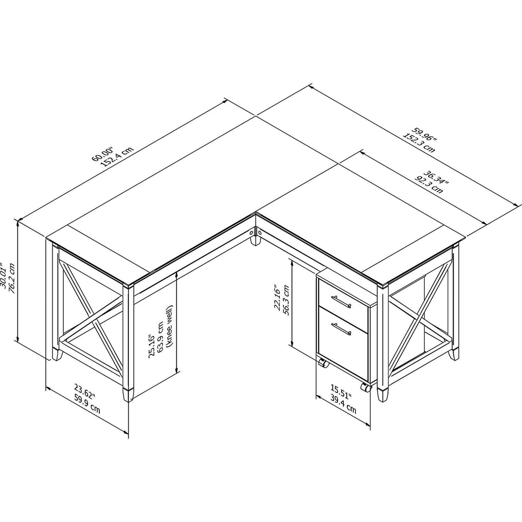 60-Inch L-Shaped Desk with Mobile File Cabinet F17394