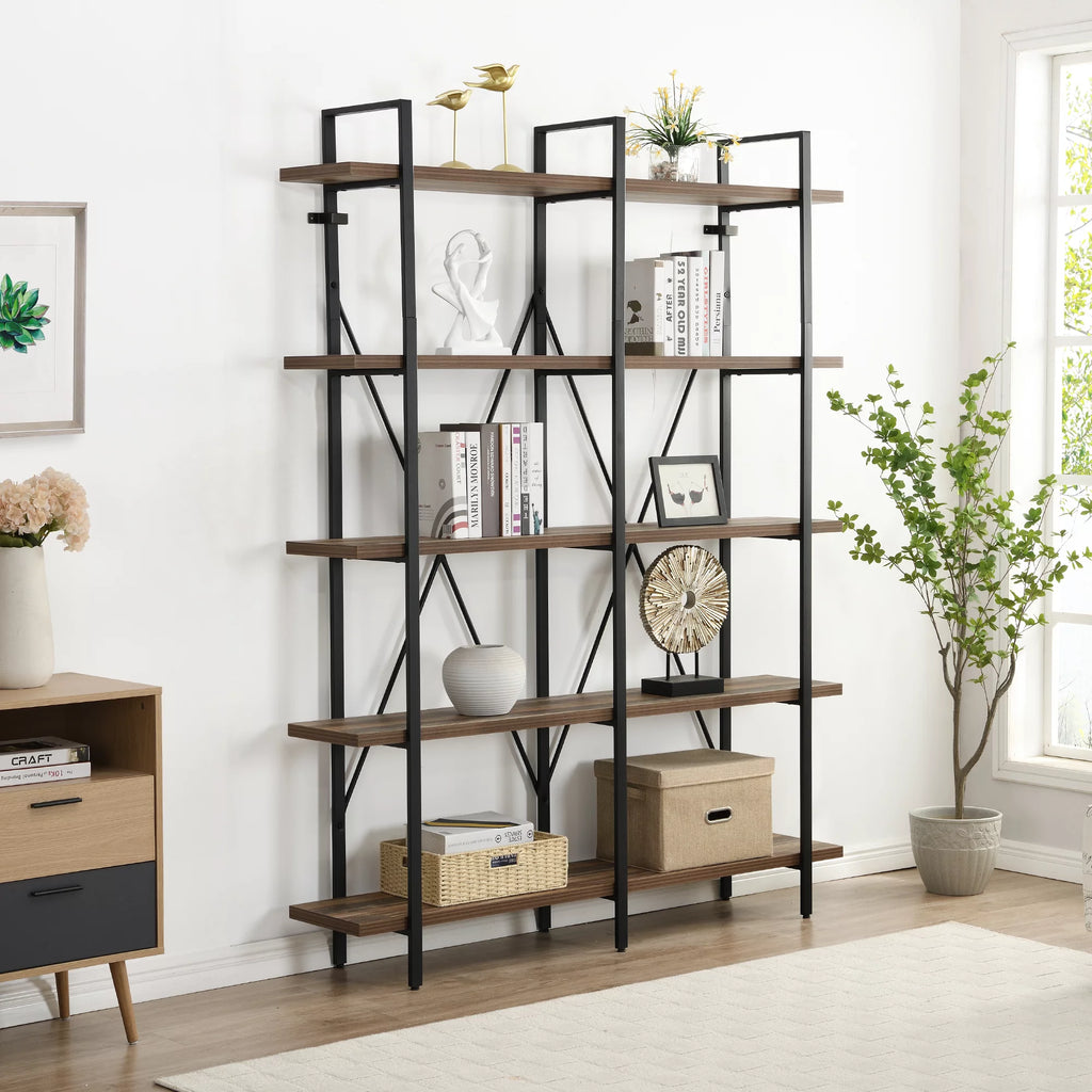 Industrial 5-Shelf Double Wide Metal Bookshelf X742