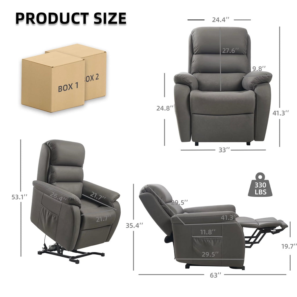 Large Power Lift Recliner with Massage and Heat, Fabric (Darkgrey) B5726