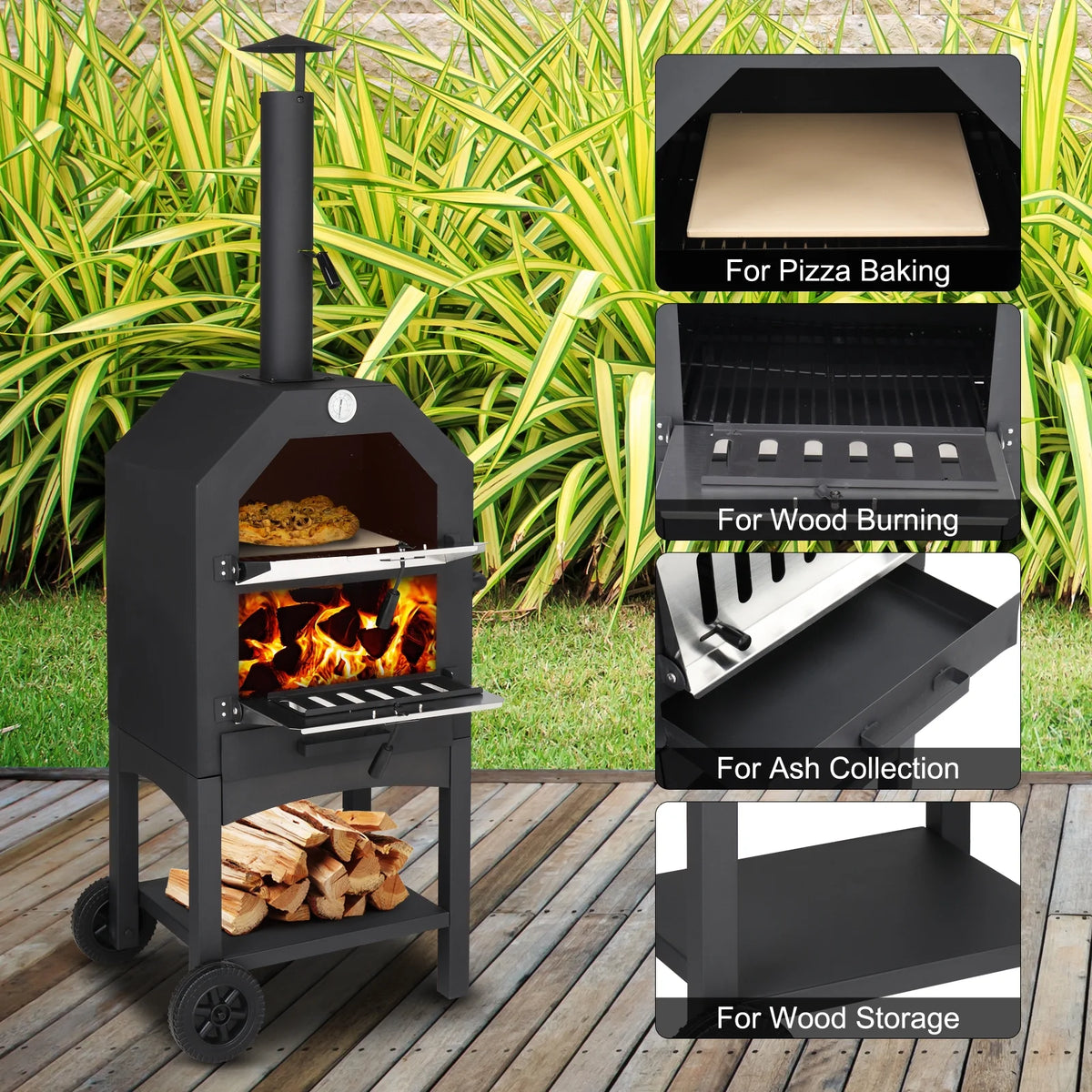 Freestanding Firewood Burning Pizza Oven with Pizza Stone J8458