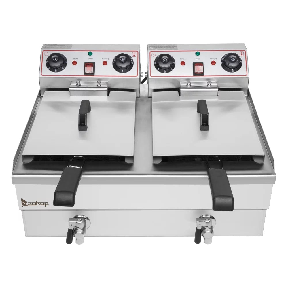 16L Stainless Steel Double Tank Deep Fryer 3400W I459