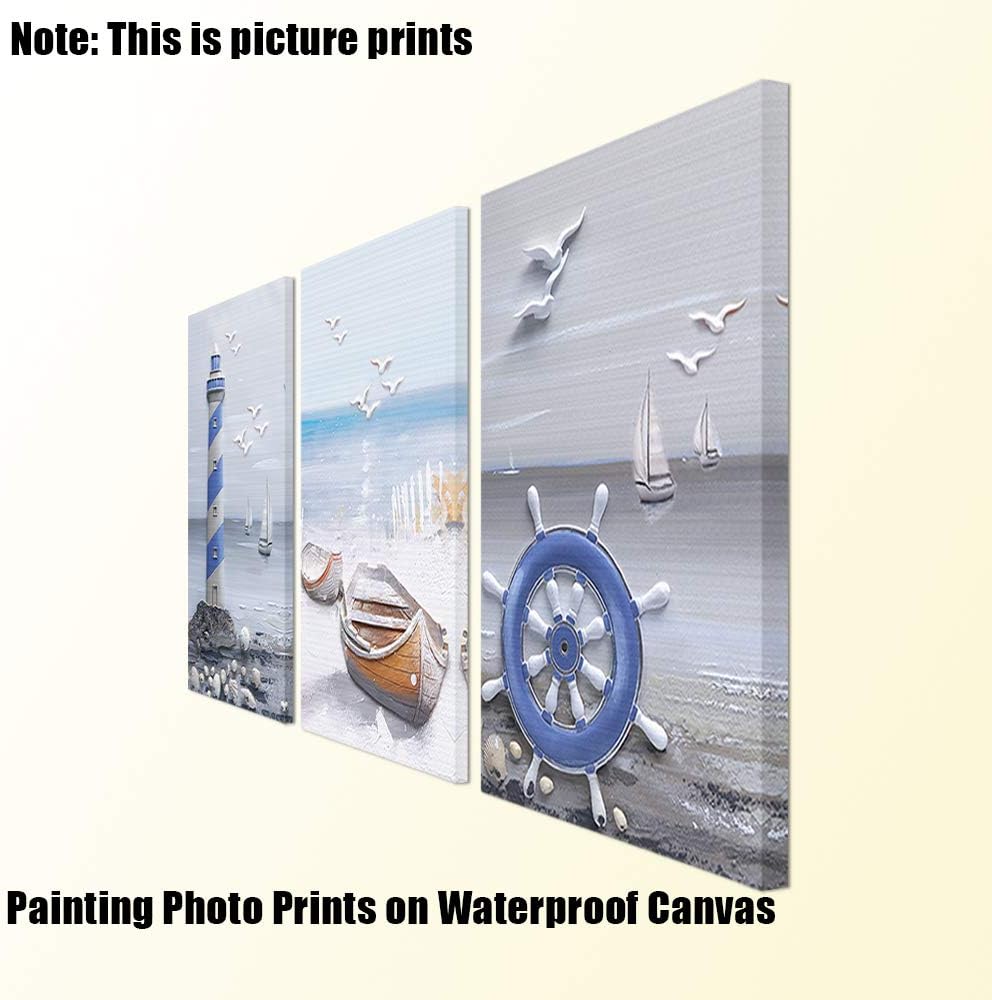 Coastal Beach Lighthouse Sailboat Painting 16x24x3 Panels B61228