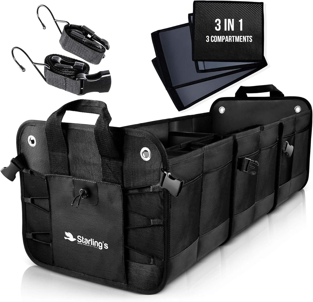 Car Trunk Organizer, 3 Compartments, Black F1927