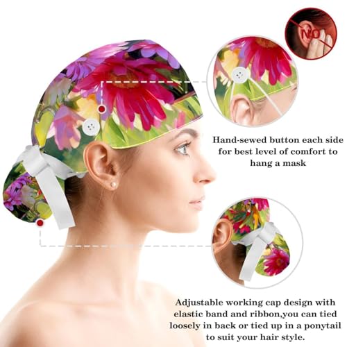 Cotton Scrub Caps with Buttons and Sweatband U112636