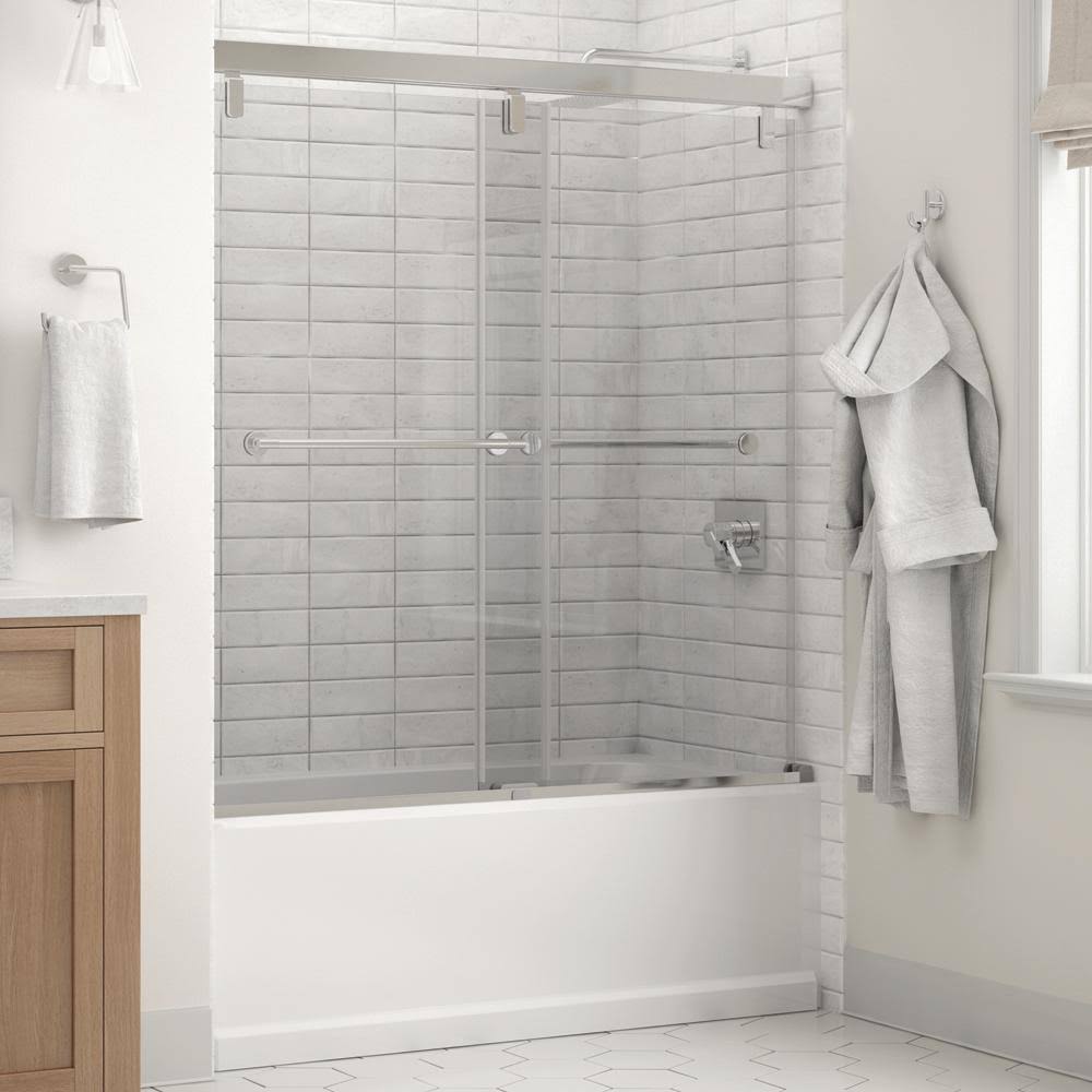 Frameless Sliding Bathtub Door in Chrome with Clear Glass I929961