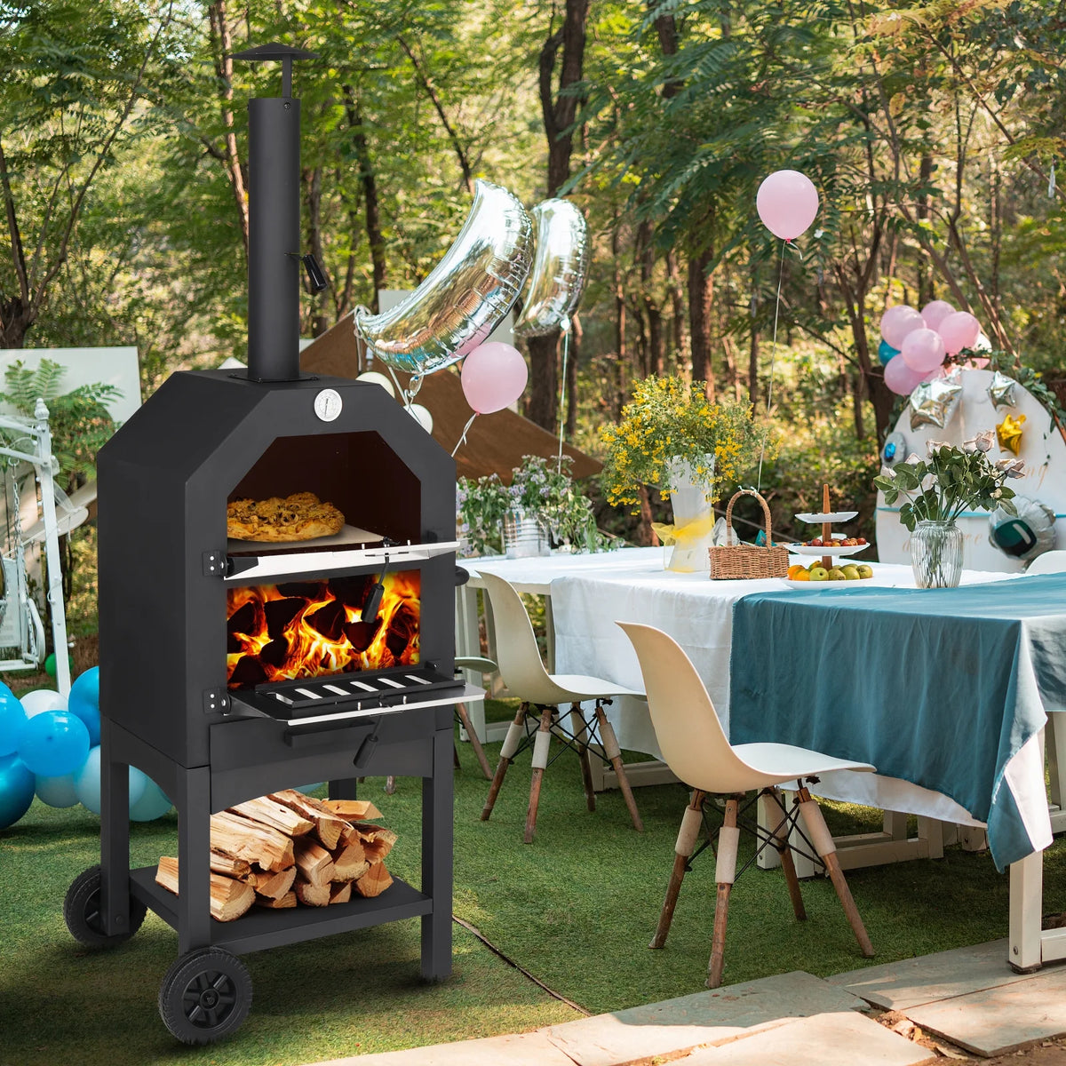 Freestanding Firewood Burning Pizza Oven with Pizza Stone J8458