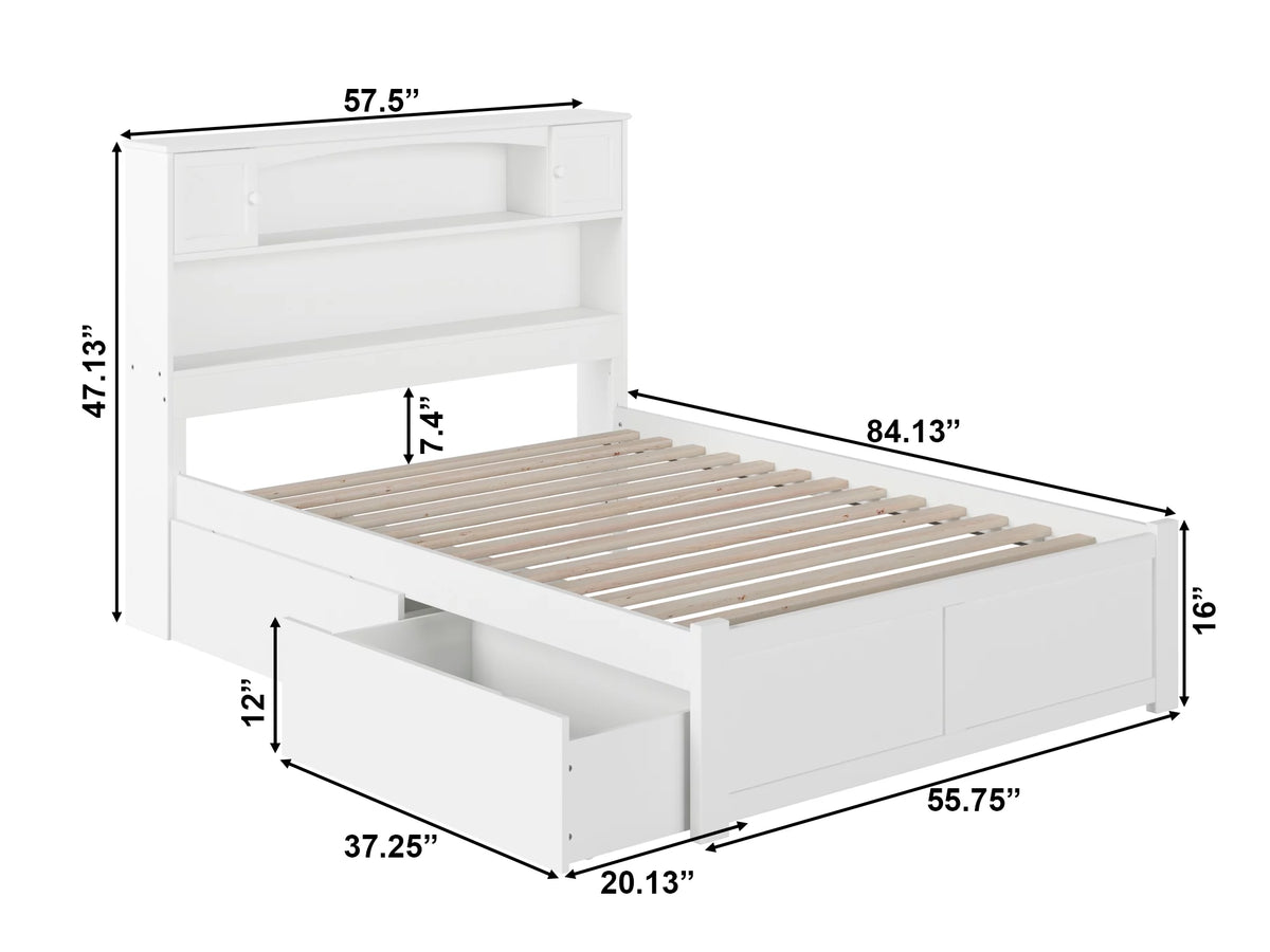 White Solid Wood Platform Bed with Footboard & 2 Storage Drawers G3696