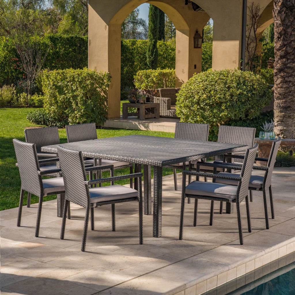 9 Piece Gray Wicker Patio Dining Set K8980