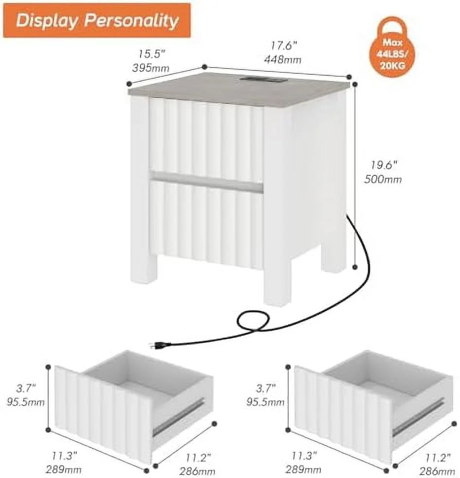 White 2 Drawer End Table with Charging Station F863642