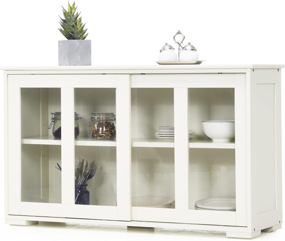 Stackable Buffet Cabinet with Sliding Tempered Glass Doors, Grey Z307886
