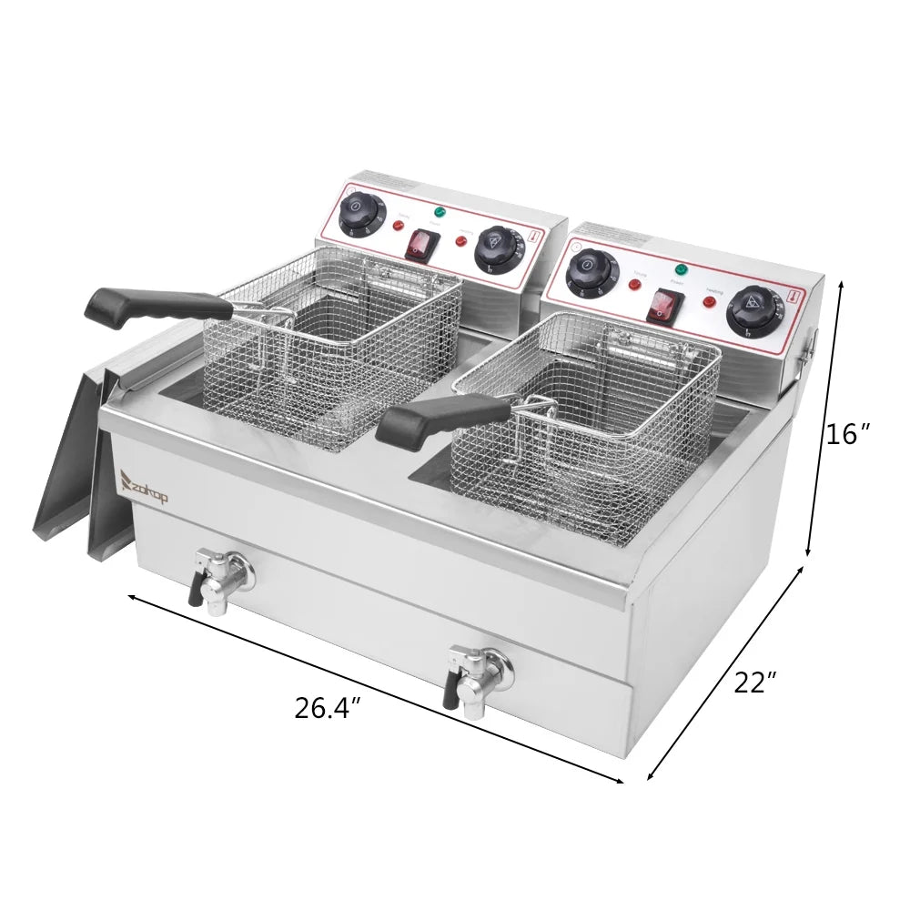16L Stainless Steel Double Tank Deep Fryer 3400W I459