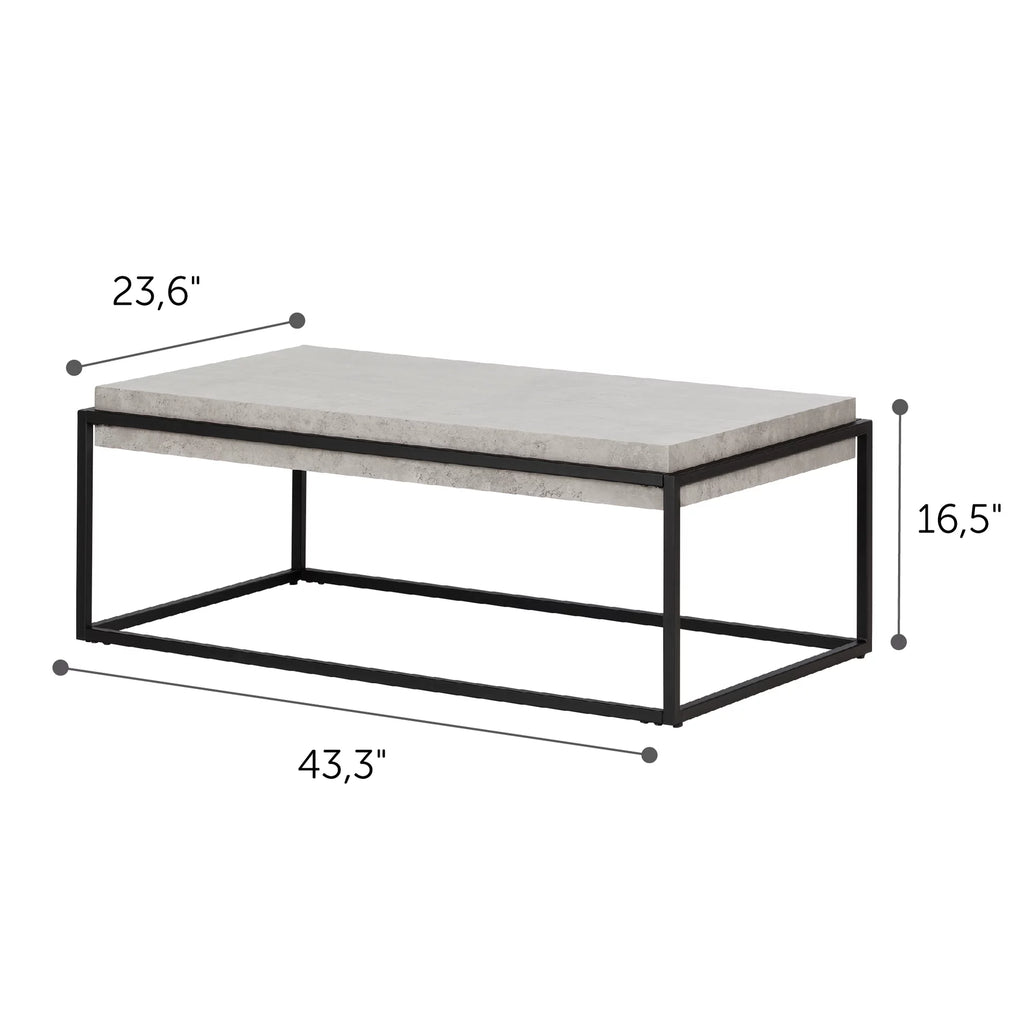 44" Coffee Table in Concrete Gray and Black M74450
