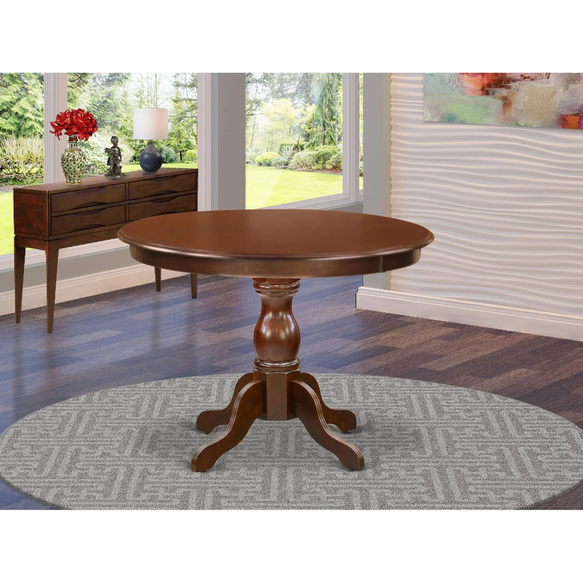 Mahogany Wood Dining Table with Pedestal Legs W653