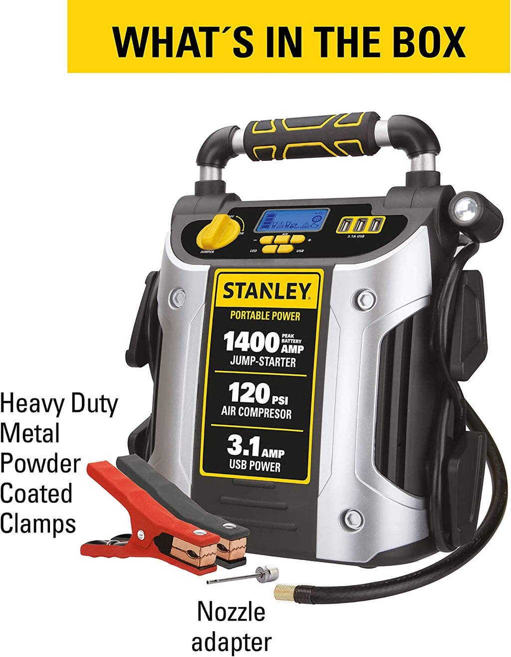 Digital Portable Power Station Jump Starter with Air Compressor and USB Ports W58596