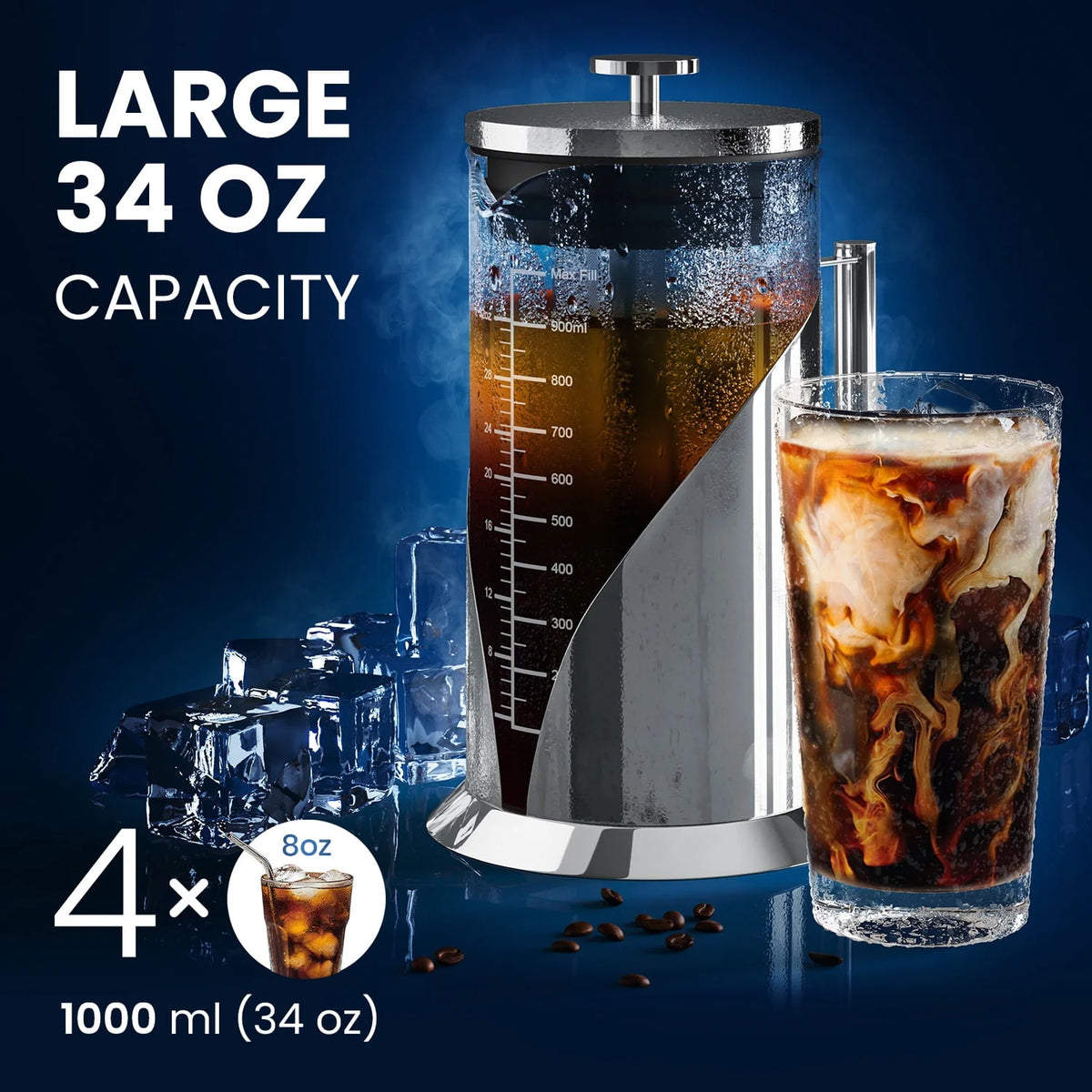 Cold Brew Coffee Maker 34 Ounces Glass Pitcher U895
