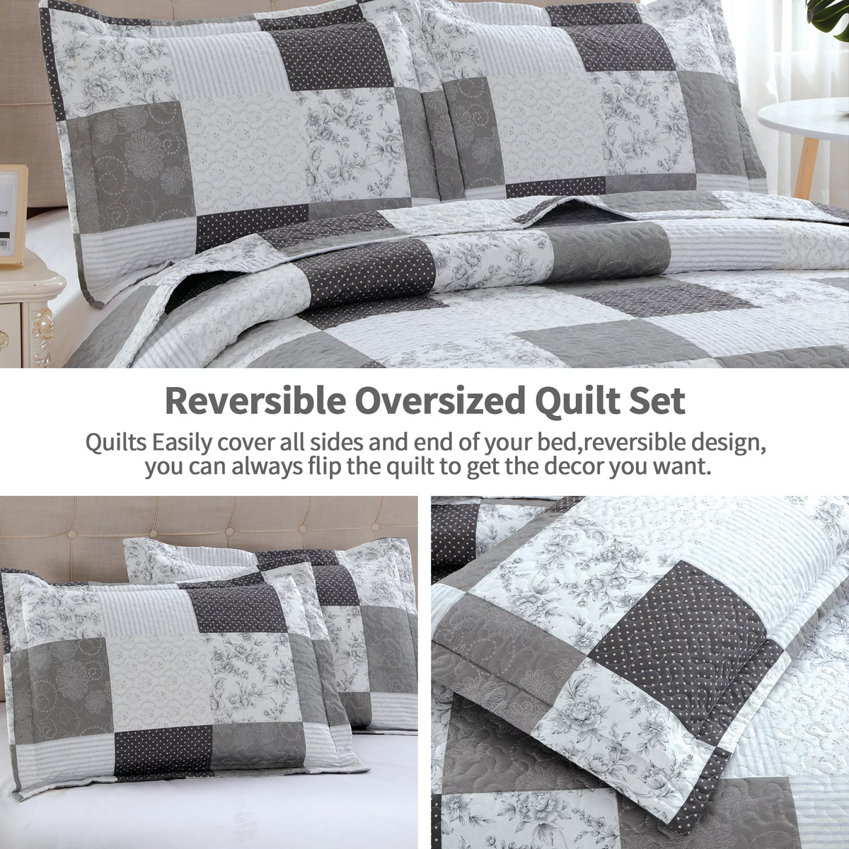 Queen/Full Size Floral Patchwork Quilt Microfiber Bedspread Q92919
