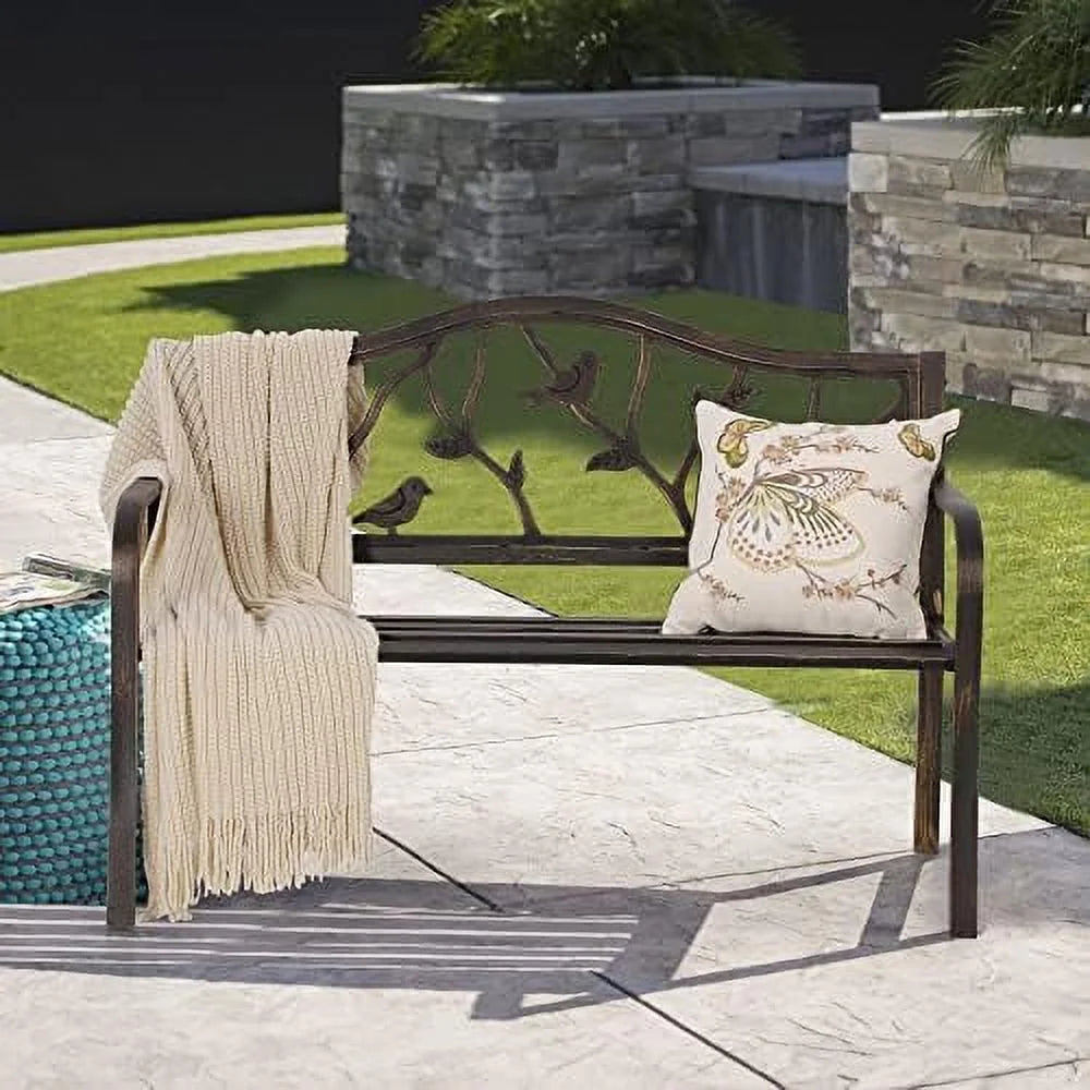 Black Cast Iron Outdoor Bench with Floral Backrest E2145