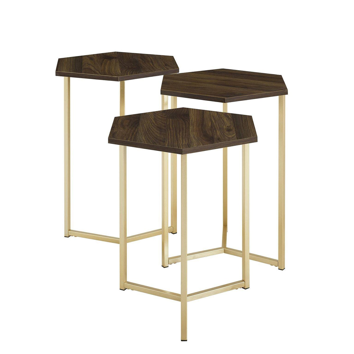 Set of 3 Geometric Nesting Accent Tables Dark Walnut/Gold Z2574