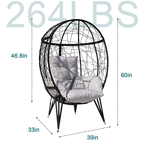 Black Wicker Egg Chair with Stand Cushion T123