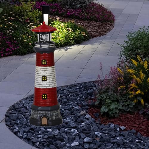 Solar Lighthouse with Rotating LED Lights, Waterproof Decorative Garden Statues Outdoor V63744