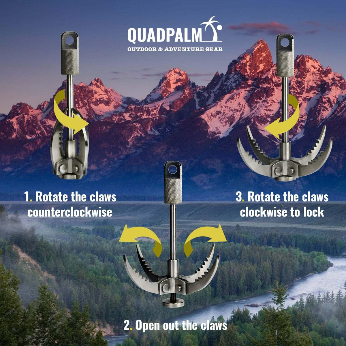 Grappling Hook and Rope 10M Heavy Duty Folding Claws A36029