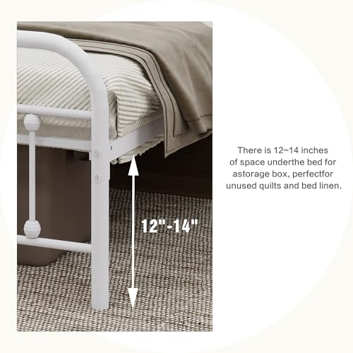 White Metal Full Size Bed Frame with Headboard Footboard O873