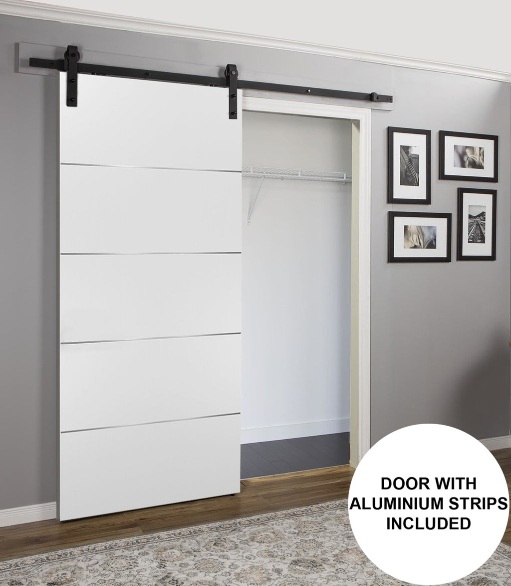 White Sliding Barn Door 32x80 with Black Hardware I4097
