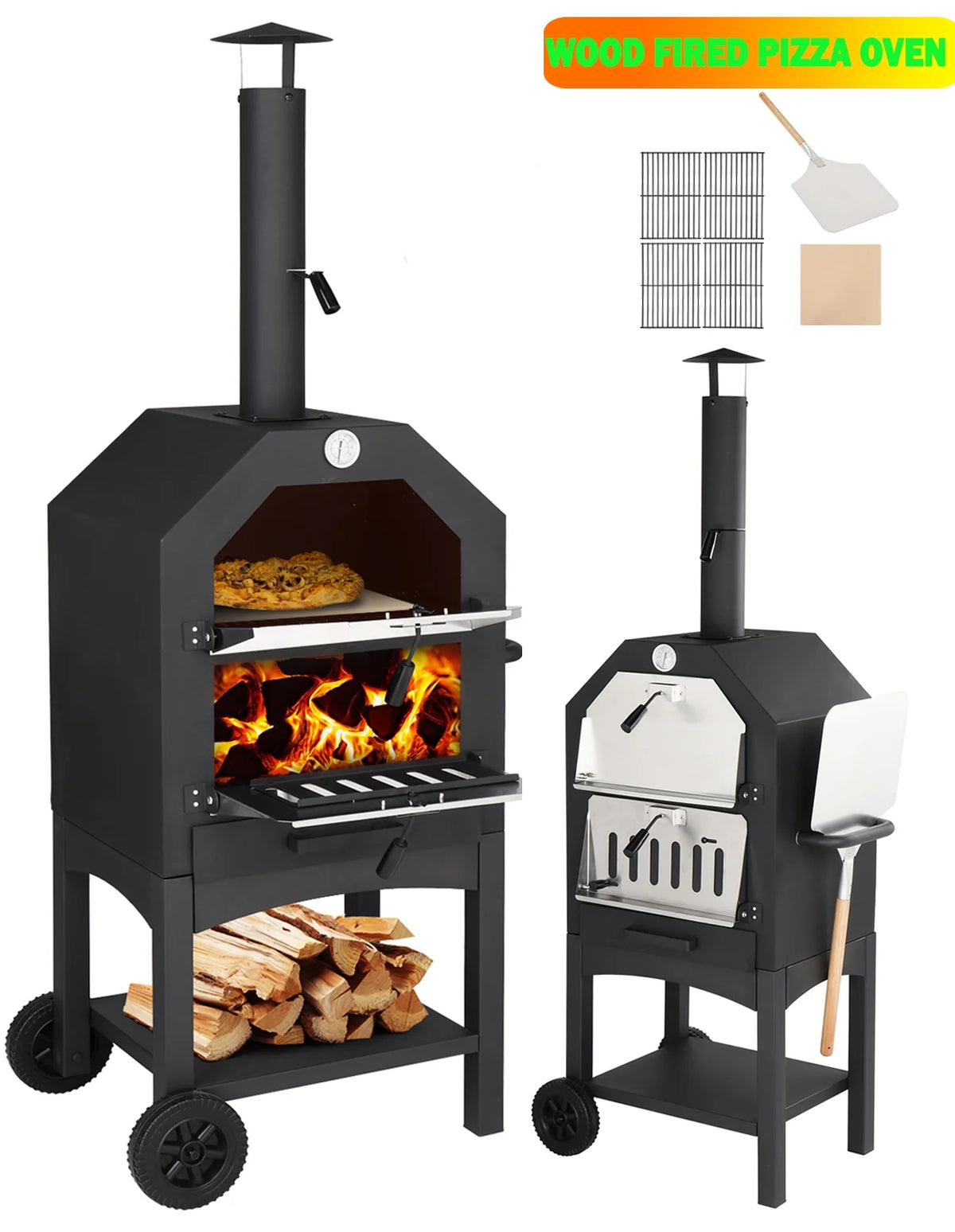 Freestanding Firewood Burning Pizza Oven with Pizza Stone J8458
