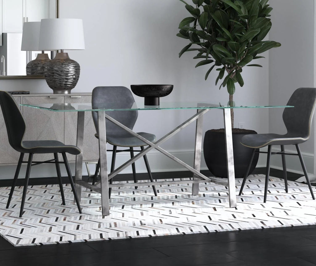Rectangular Metal & Glass Dining Table in Pewter K388439