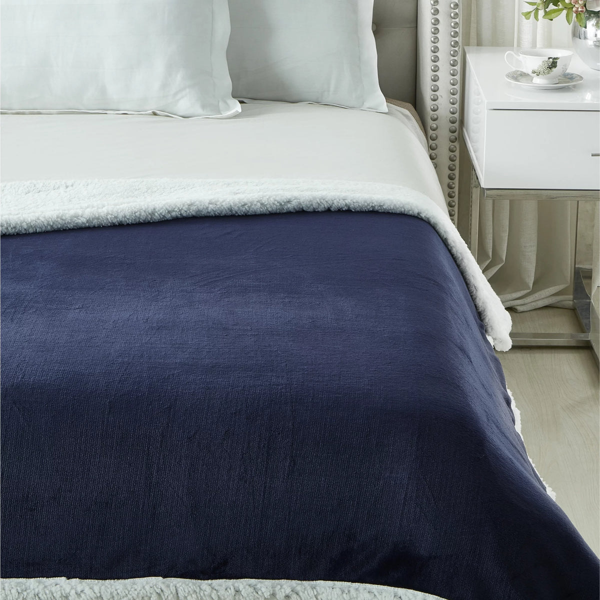 Flannel Reversible Sherpa Throw Blanket 60"x 80" Navy I61450