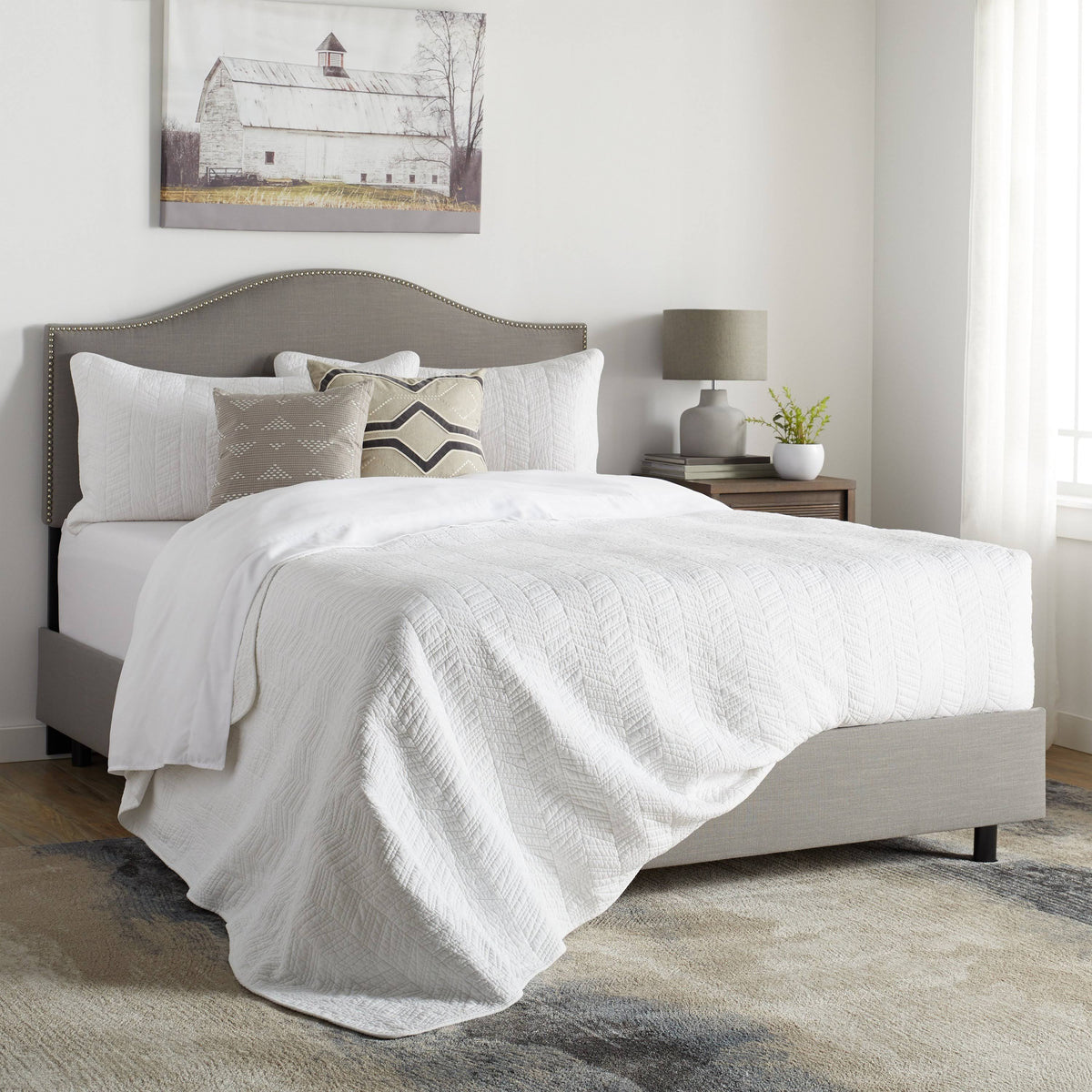 Linen Grey Nail Button Bed I366