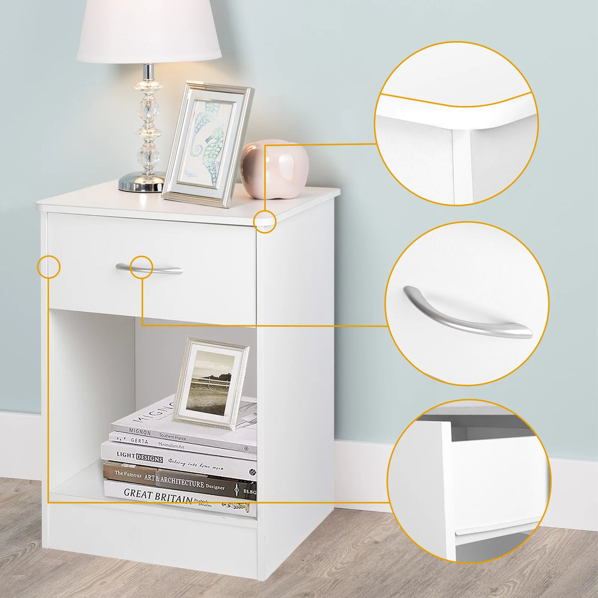 White Nightstand with Drawer T501