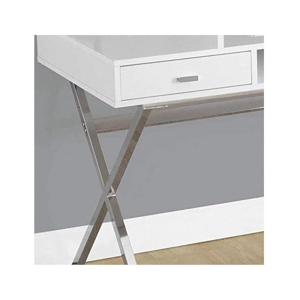 48" Modern Writing Desk in Glossy White and Silver I7540